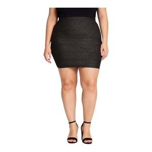 Torrid Black Metallic Bandage Mini Skirt Size 3 | Gold Sparkle Stretch Bodycon